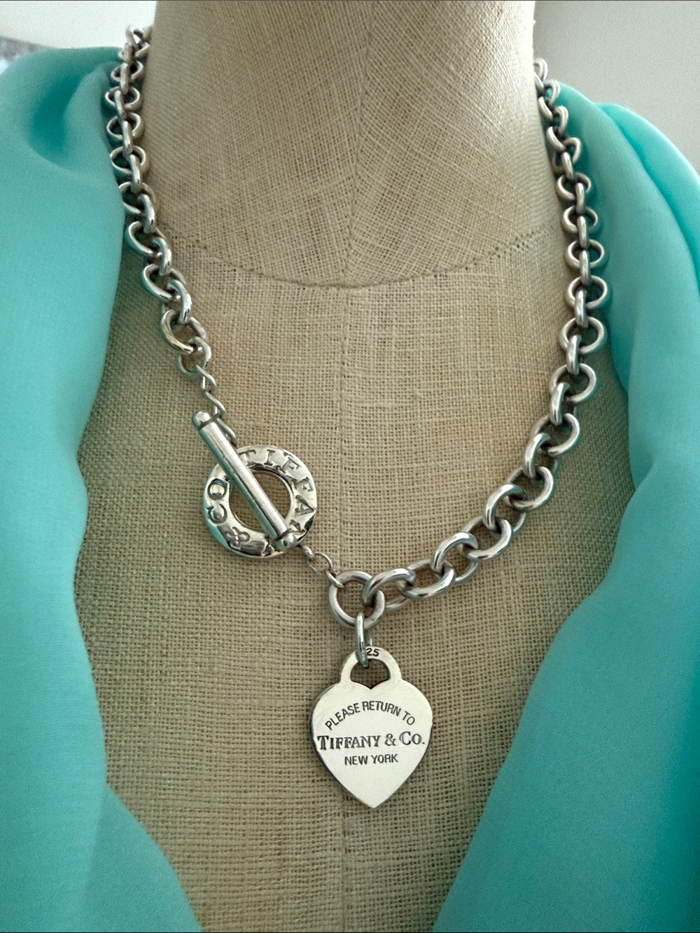 20” XL Length Tiff& Co. Vintage Please Return to Tiffany Heart Toggle Necklace